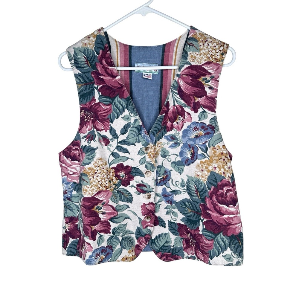 Gotcha Covered Vintage Floral Button Vest Medium Cottagcore Grandmacor 90's M